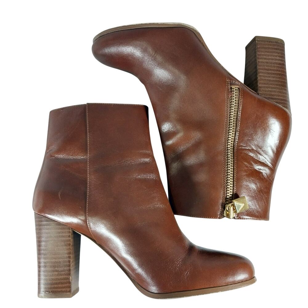 MICHAEL KORS! COGNAC BROWN GENUINE LEATHER ANKLE BOOTS! SZ 10M - Picture 6 of 12